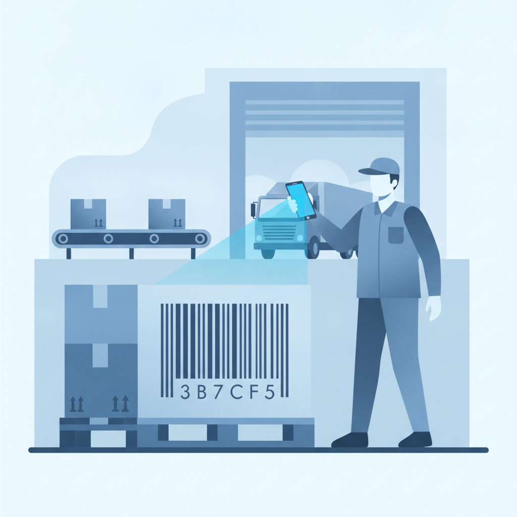 a warehouse worker scanning a pallet barcode with a smartphone at a receiving dock