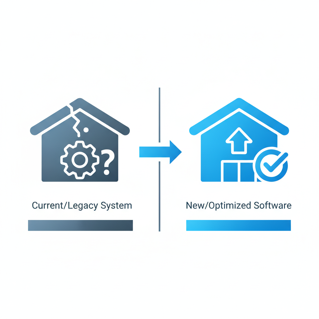 a simple side-by-side comparison chart icon representing warehouse software evaluation, no text in the image